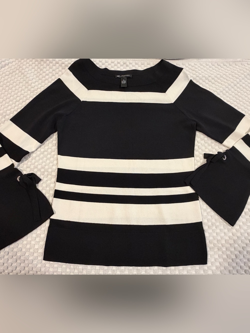 INC International Concepts Black and White Striped Crewneck Sweater